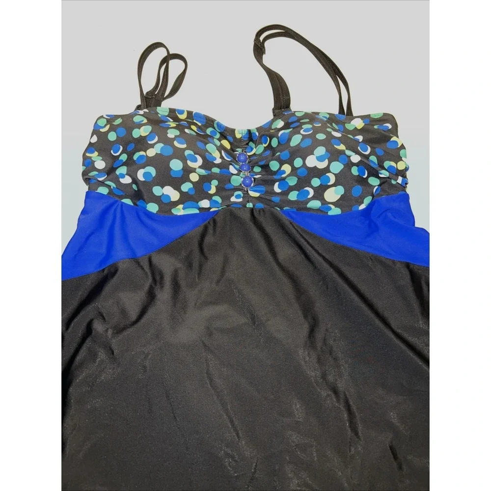 Ulla Popken Size 12 Swimsuit‎ Swim Dress Black | Blue Print with Bead Accents
